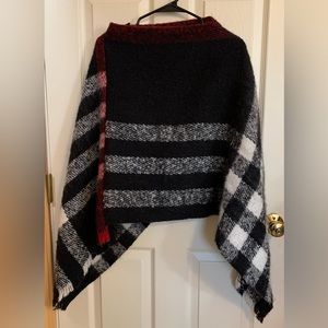 Black, White, Red Stripe Poncho
